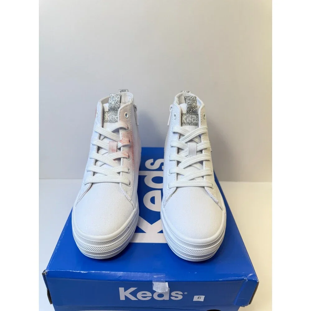 Keds Youths White High Top Glittery Smiley Face-US 1